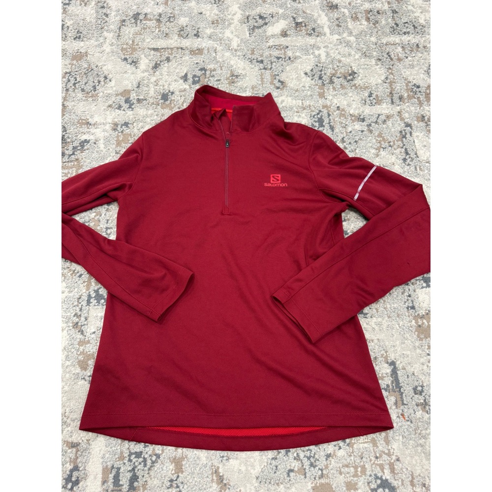Salomon‎ Mens Red Quarter Zip Performance Pullover Running Hiking Shirt Small